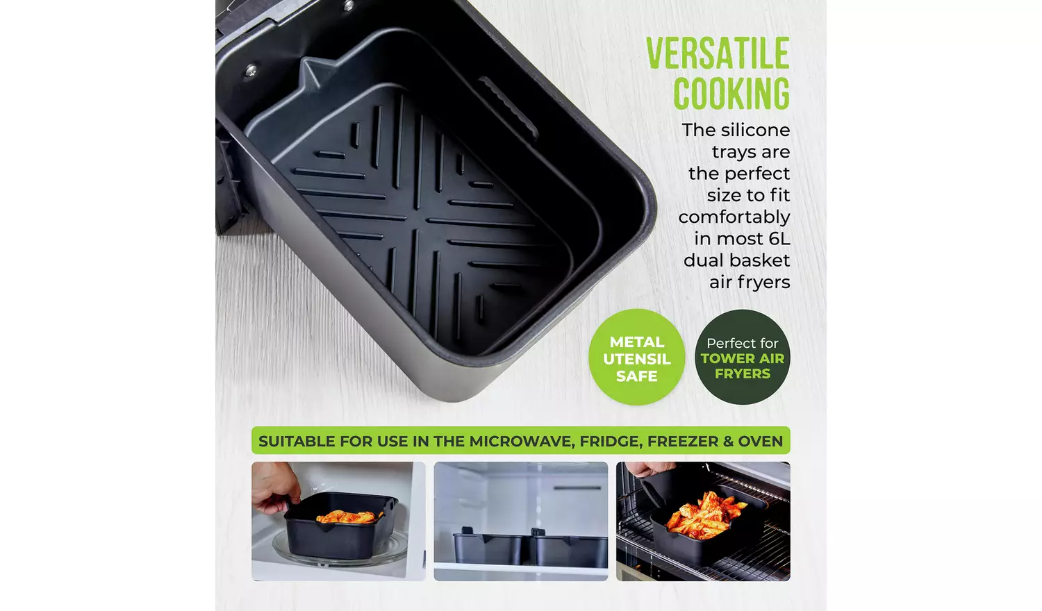 Tower Set of 2 Silicone Air Fryer Rectangular Solid Trays