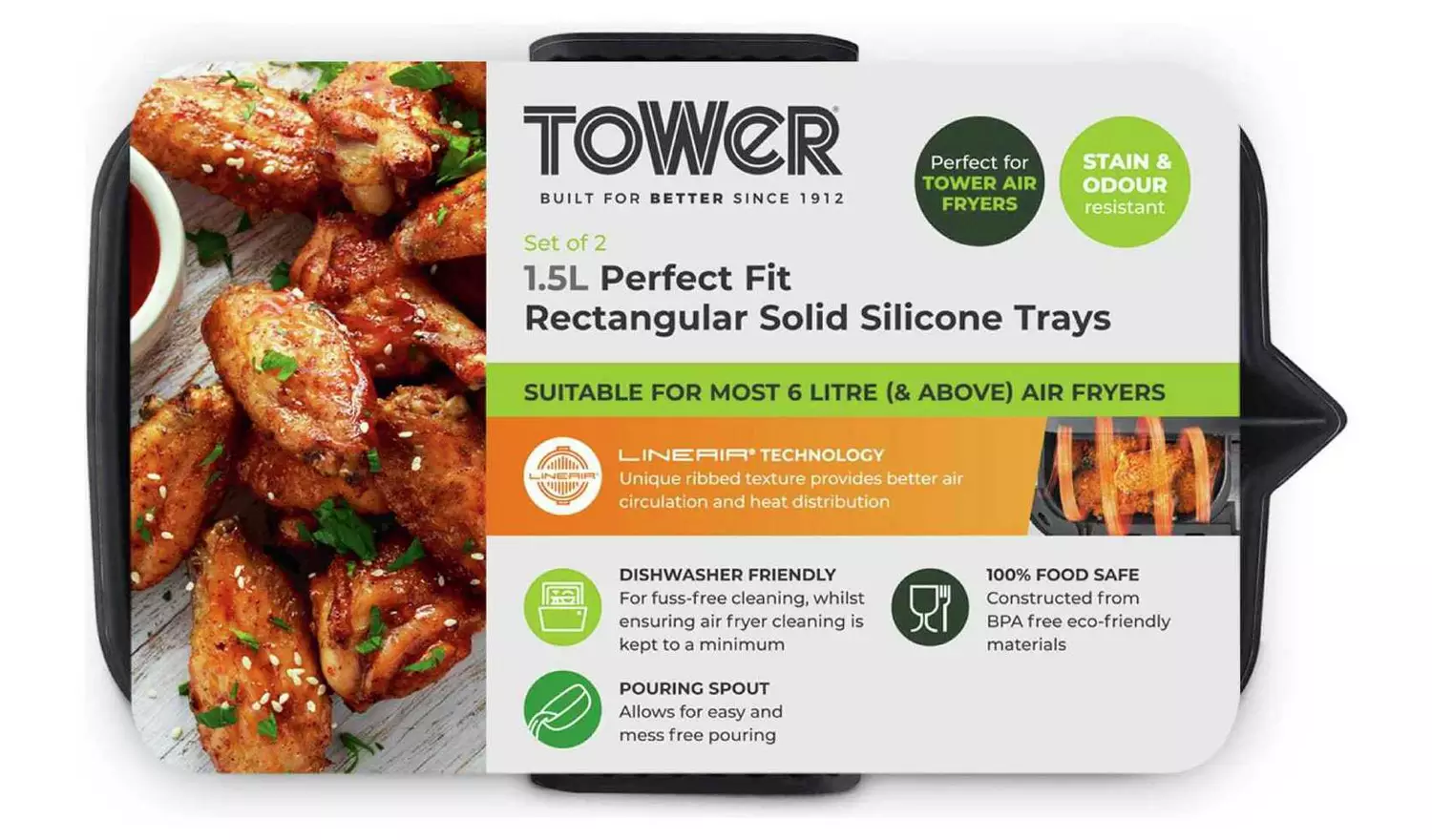 Tower Set of 2 Silicone Air Fryer Rectangular Solid Trays