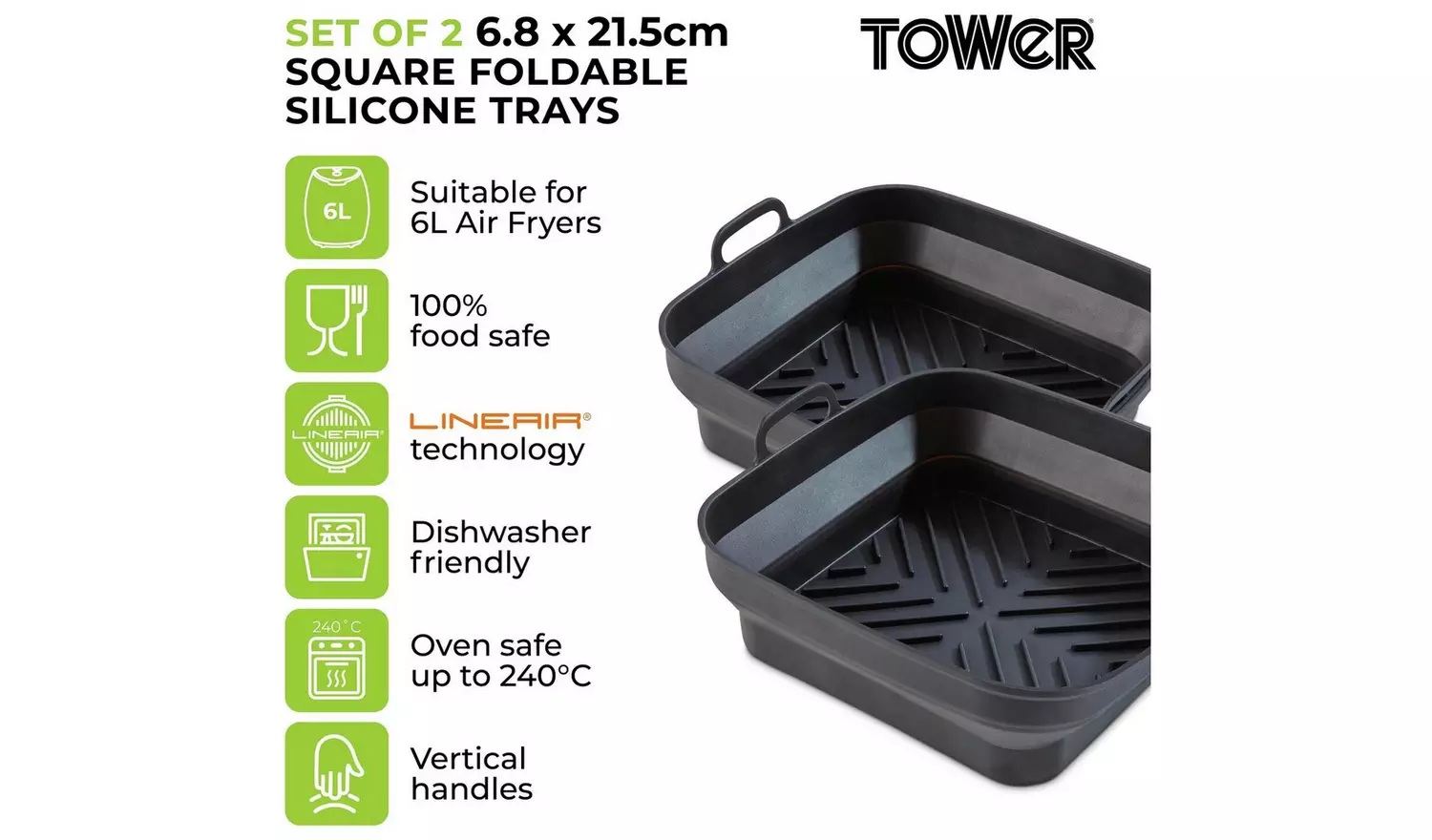 Tower Air Fryer Square Foldable Tray Set