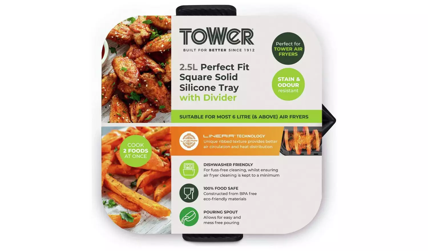 Tower 2 Piece Air Fryer Tray and Divider Set