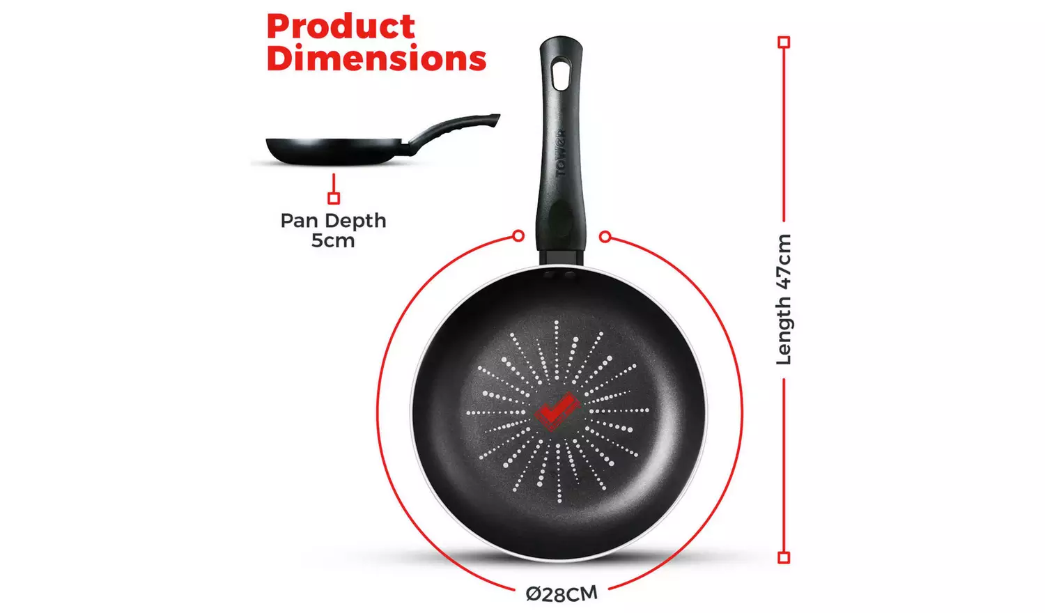 Tower Smart Start Classic 28cm Aluminium Frying Pan - Black