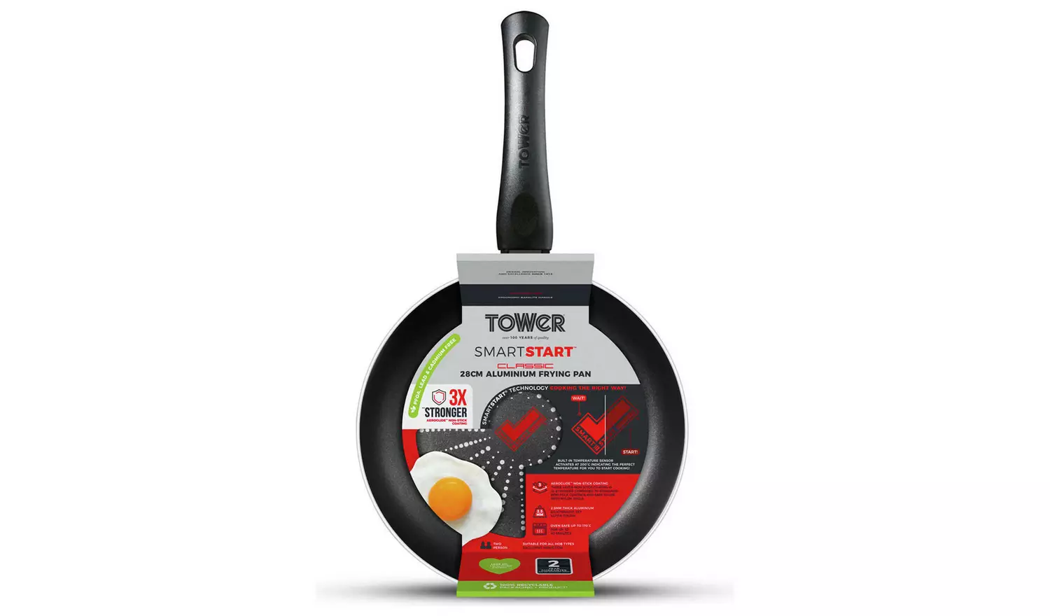 Tower Smart Start Classic 28cm Aluminium Frying Pan - Black