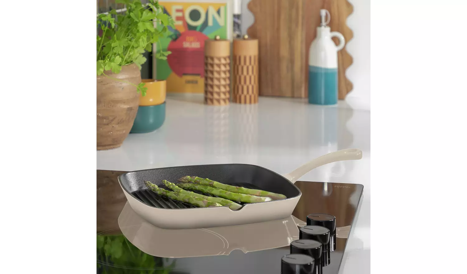 Habitat 23cmCast Iron Griddle Pan - Cream