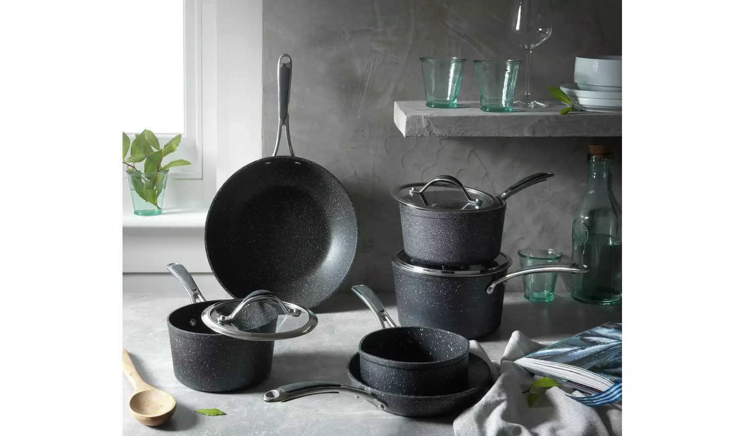 Habitat 5 Piece Rock Effect Non Stick Aluminium Pan Set