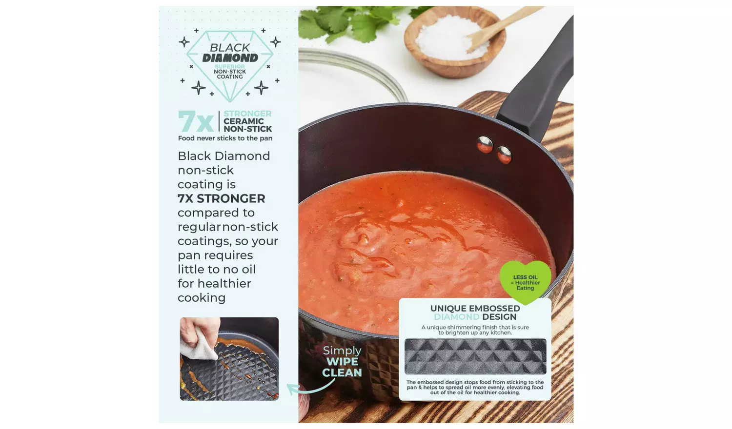 Tower Diamo 5 Piece Aluminium Pan Set - Black