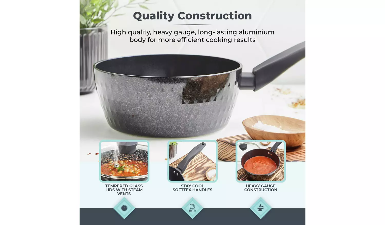 Tower Diamo 5 Piece Aluminium Pan Set - Black