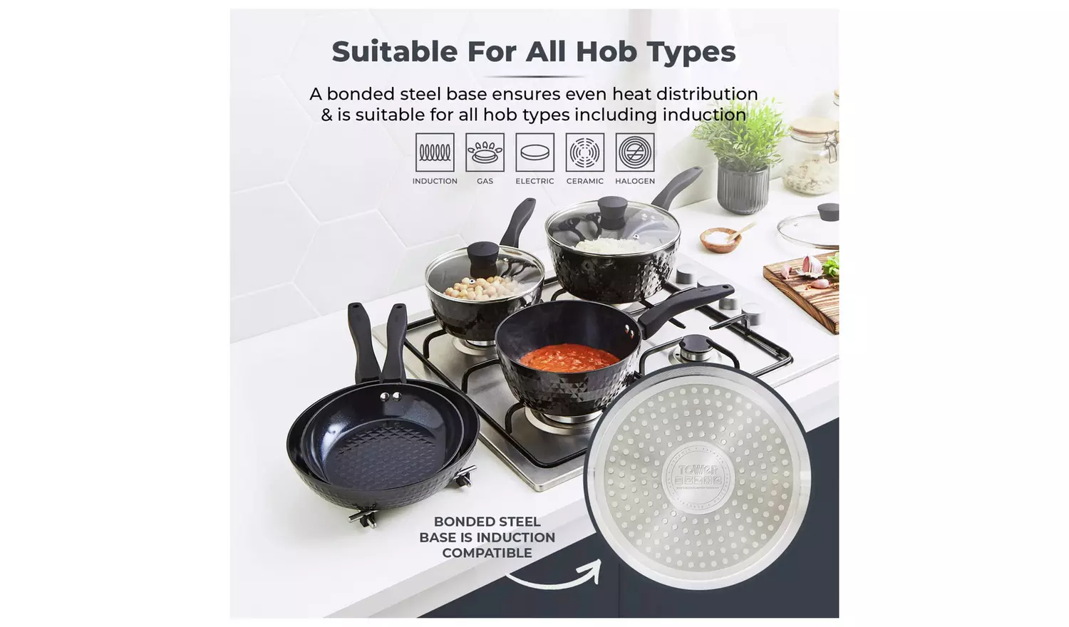 Tower Diamo 5 Piece Aluminium Pan Set - Black