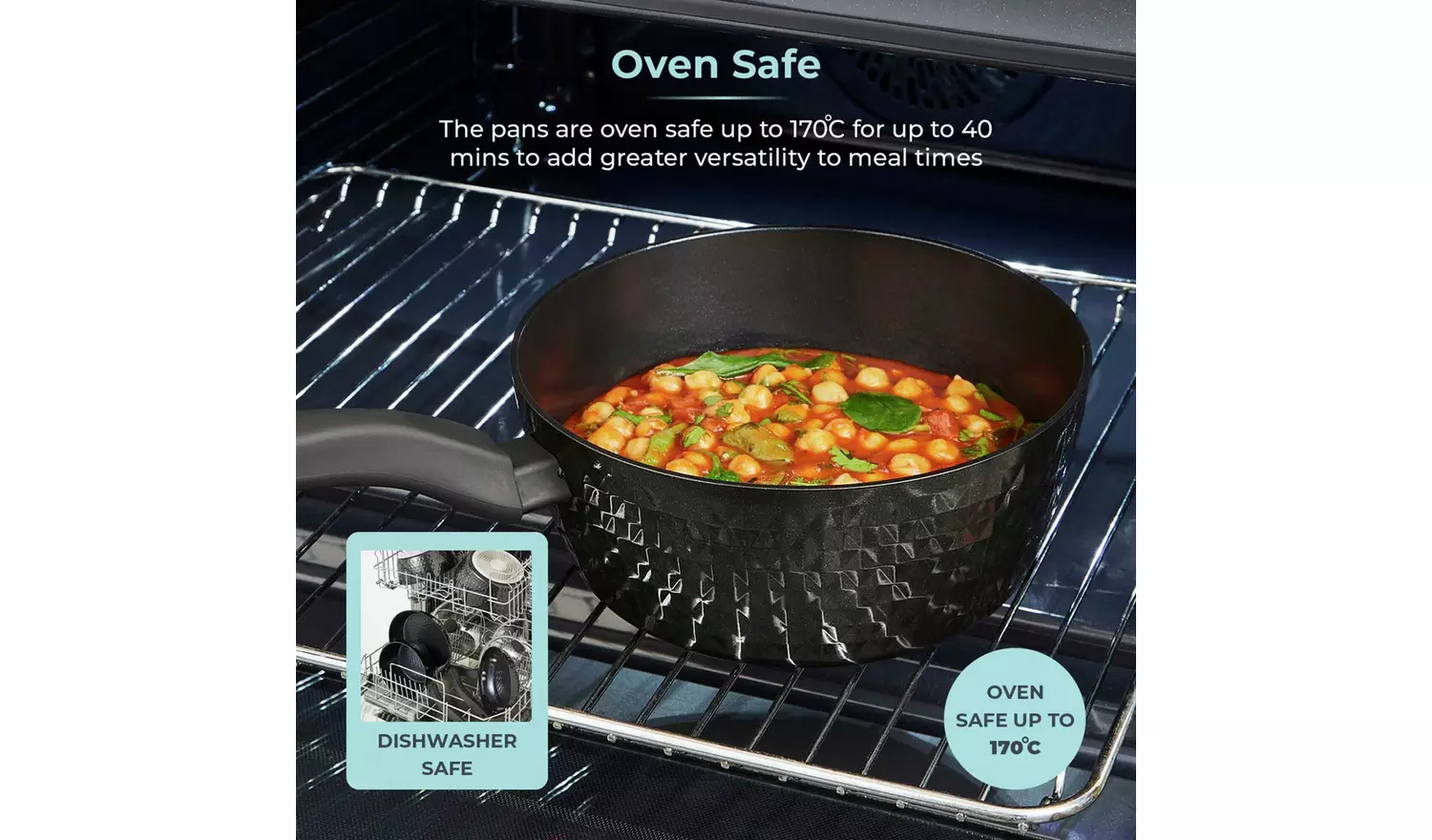 Tower Diamo 5 Piece Aluminium Pan Set - Black