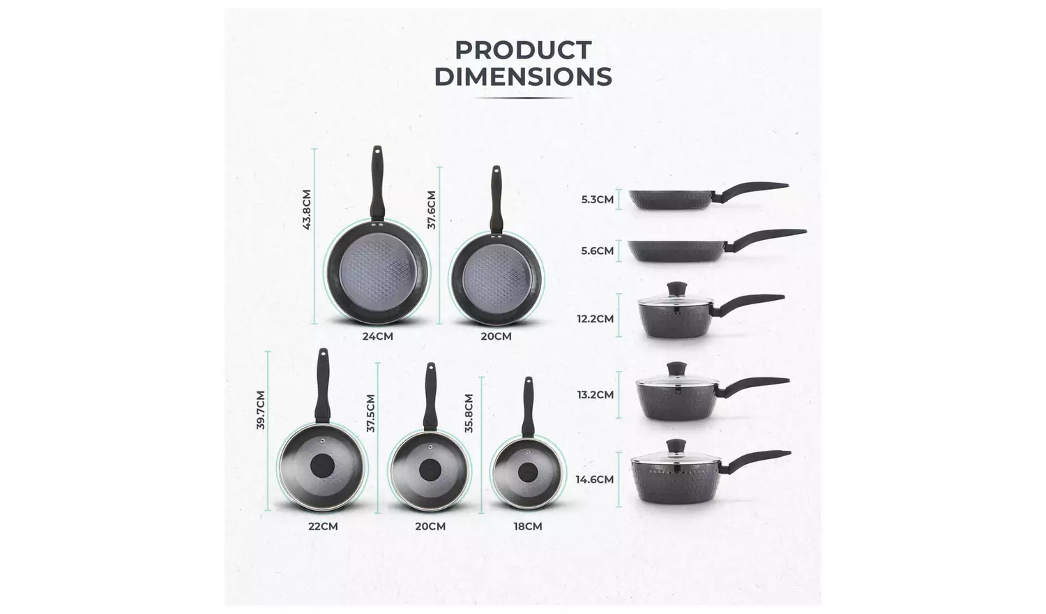 Tower Diamo 5 Piece Aluminium Pan Set - Black