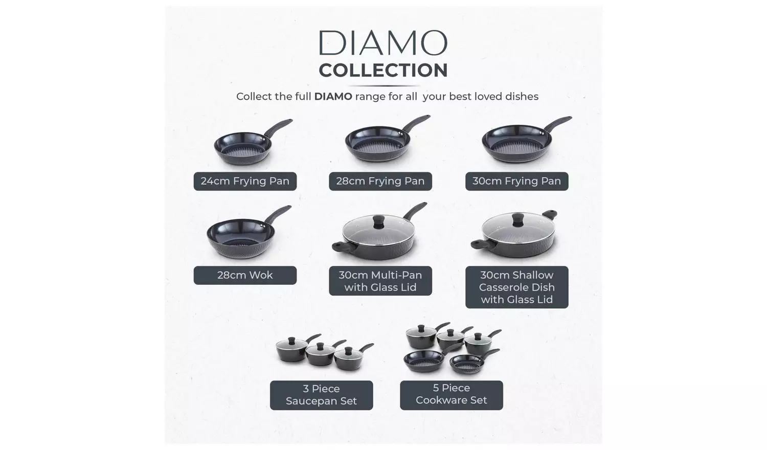 Tower Diamo 5 Piece Aluminium Pan Set - Black
