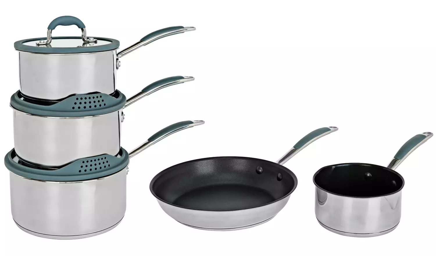 Habitat 5 Piece Stainless Steel with Silicone Rim Pan Set
