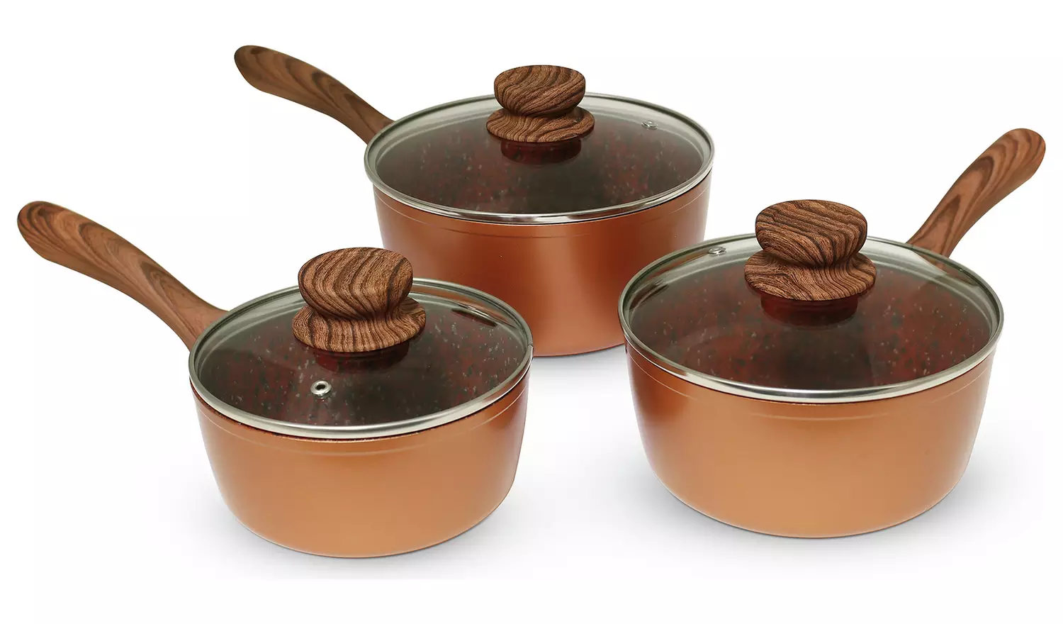 JML Copper Stone Pan 3 Piece Pan Set with Lids- Brown