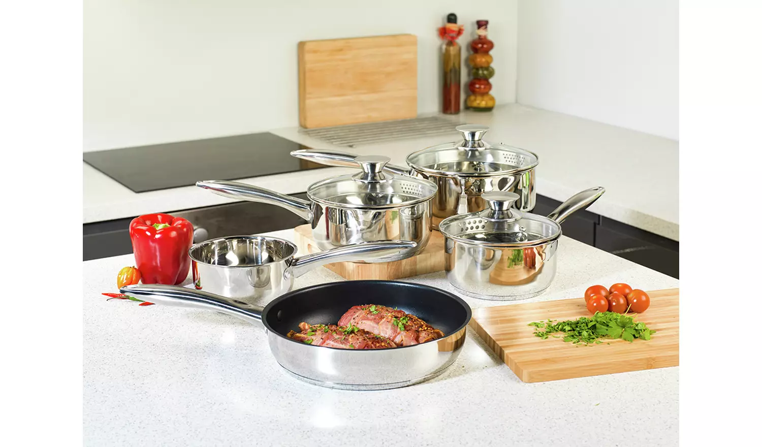 Russell Hobbs 5 Piece Stainless Steel Pan Set