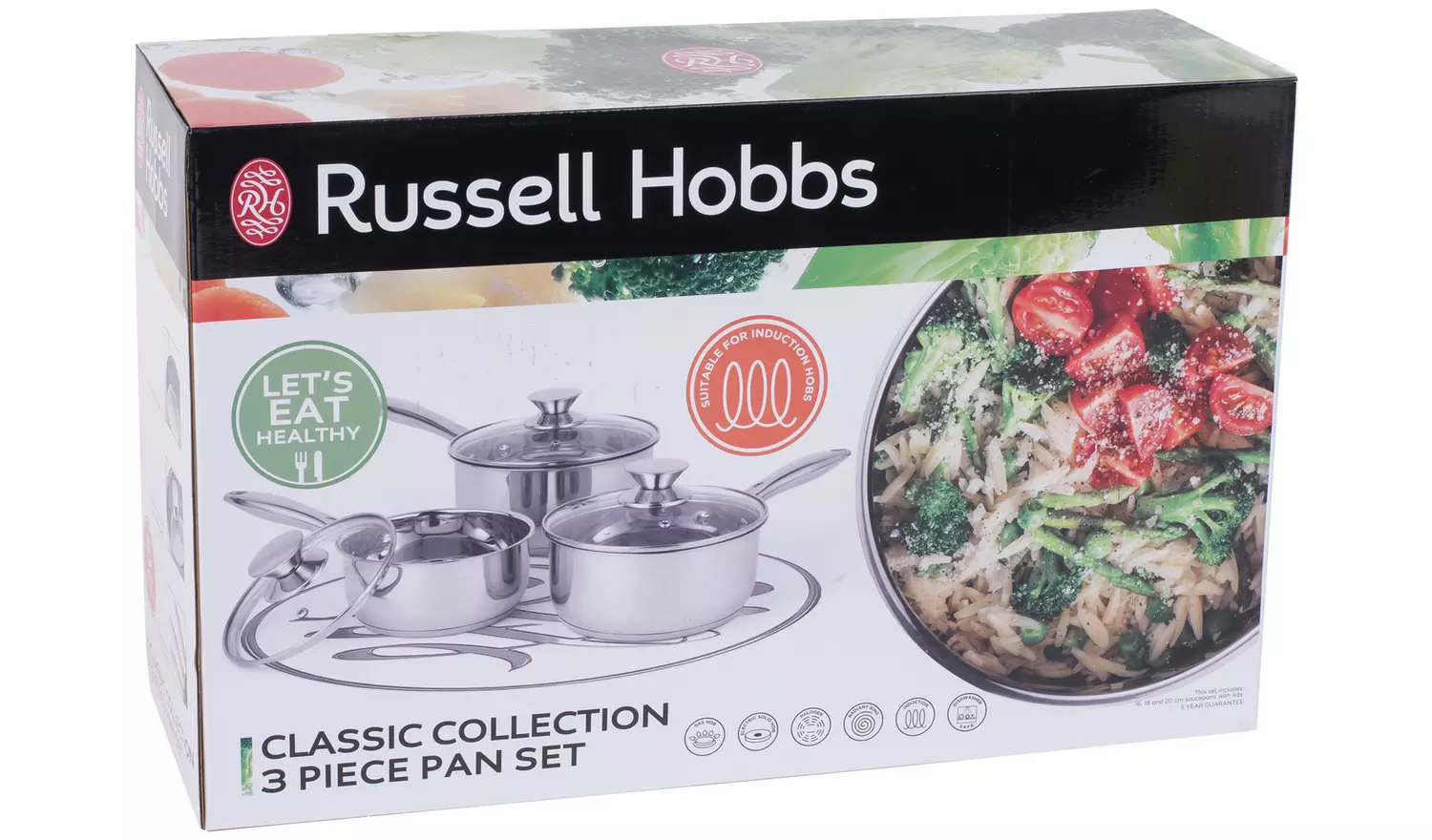 Russell Hobbs 3 Piece Stainless Steel Pan Set