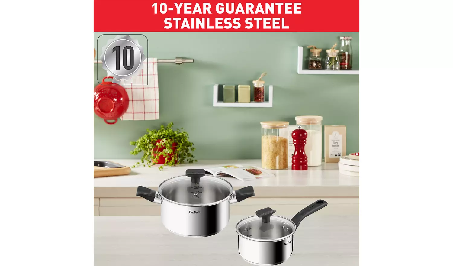 Tefal Titanium Max 18cm Stainless Steel Sauce Pan - Grey