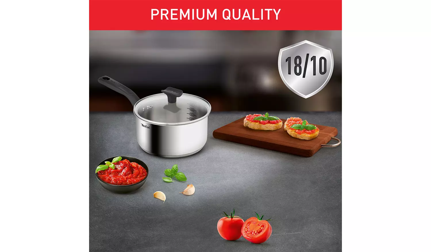 Tefal Titanium Max 18cm Stainless Steel Sauce Pan - Grey