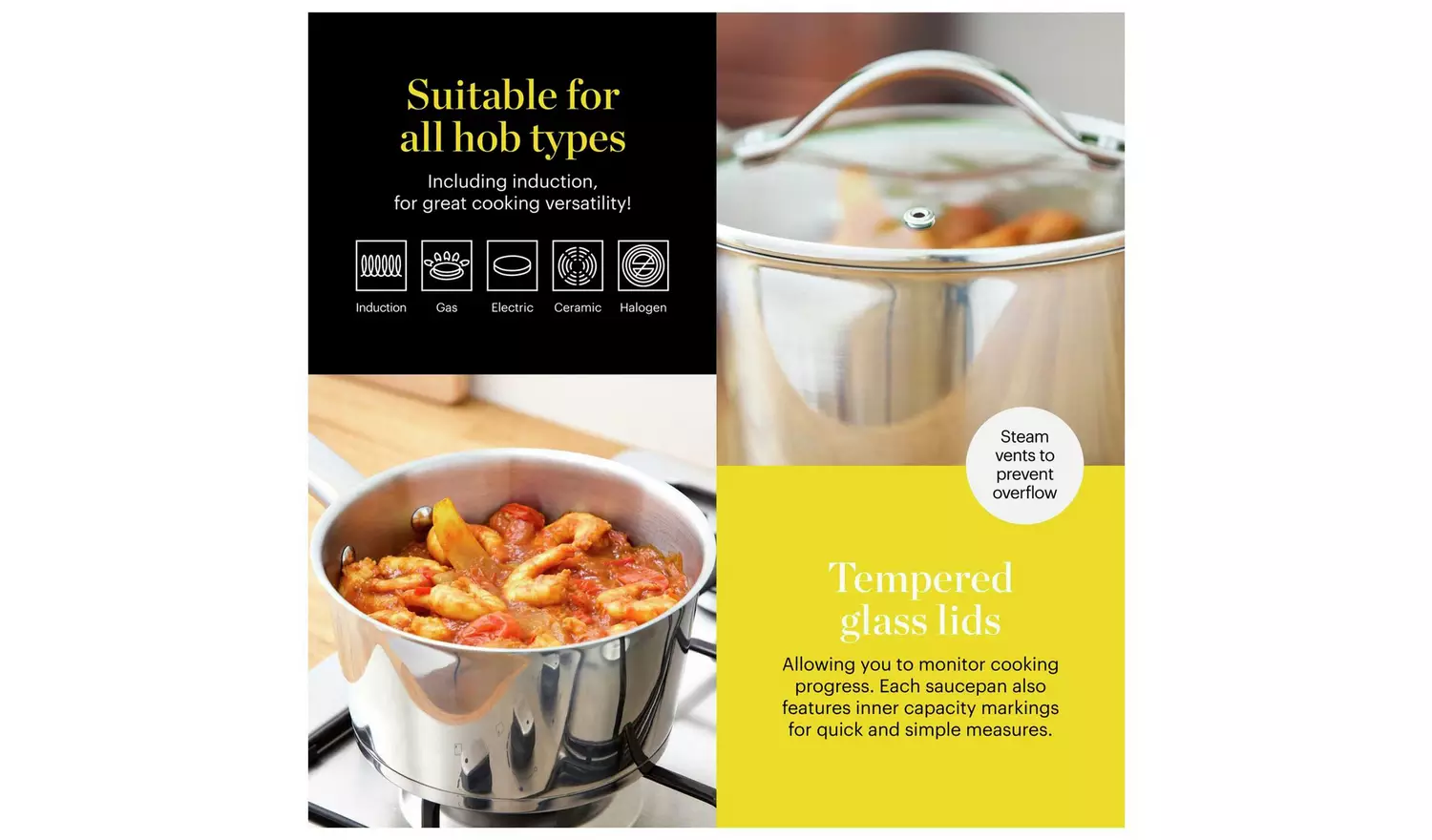 good FOOD Stainless Steel 3pc Saucepan Set - Grey