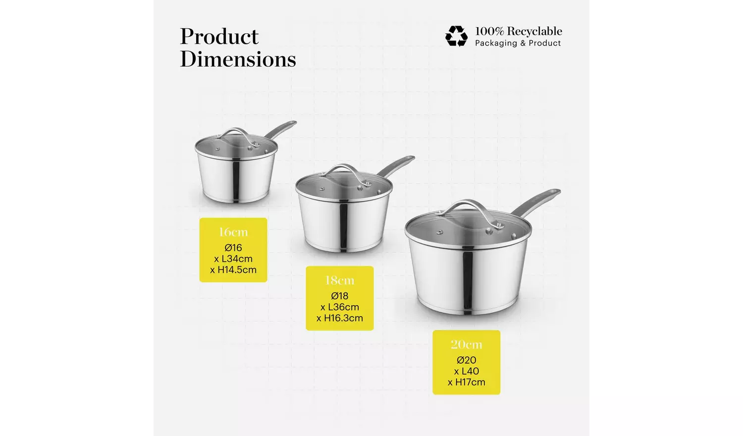 good FOOD Stainless Steel 3pc Saucepan Set - Grey