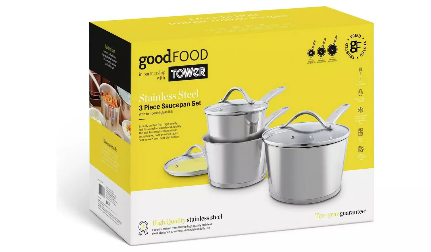 good FOOD Stainless Steel 3pc Saucepan Set - Grey