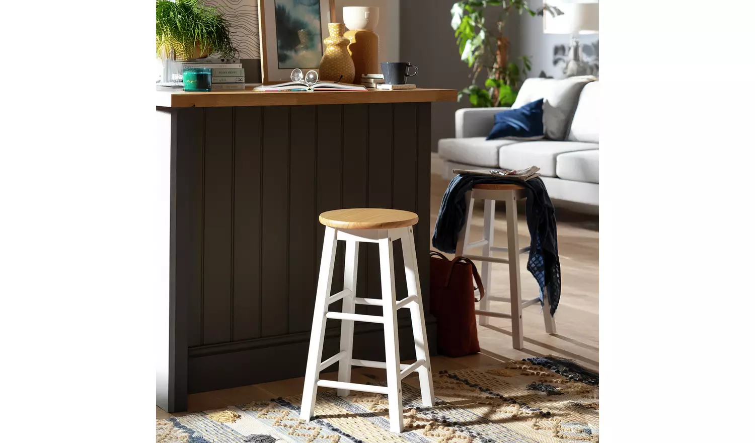 Habitat Pair of Wooden Bar Stools - Two Tone