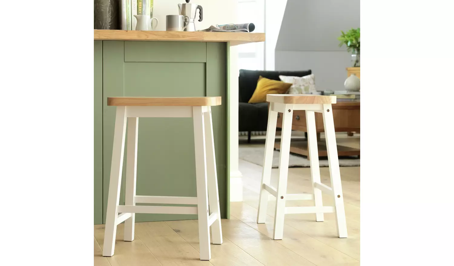 Habitat Pair of Saddle Bar Stools - Two Tone