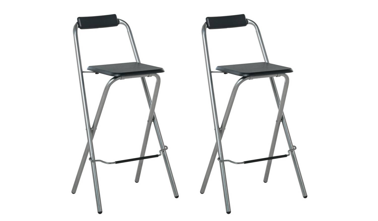 Argos Home Pair of Folding Metal Bar Stools - Black & Silver