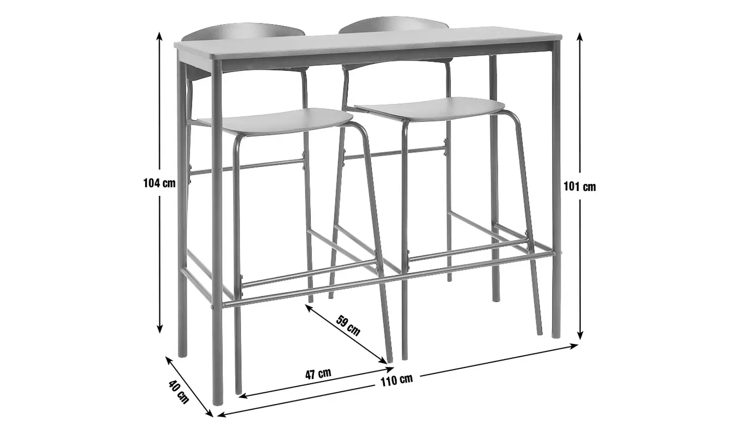 Argos Home Stella Black Bar Table & 2 Black Stools