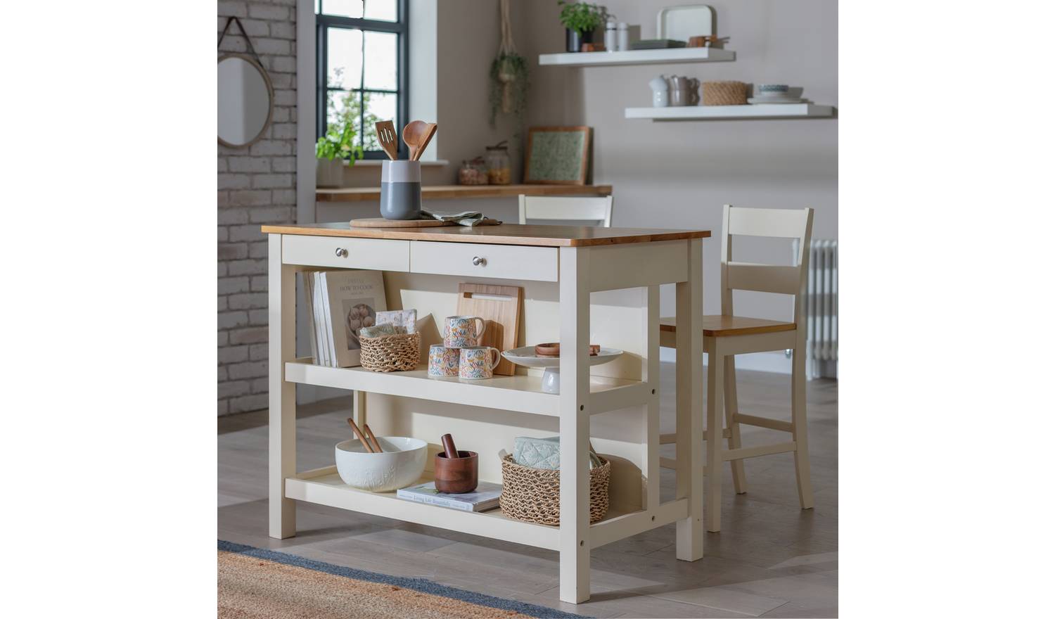 Argos Home Chicago Solid Wood 2 Seater Bar Island - Cream