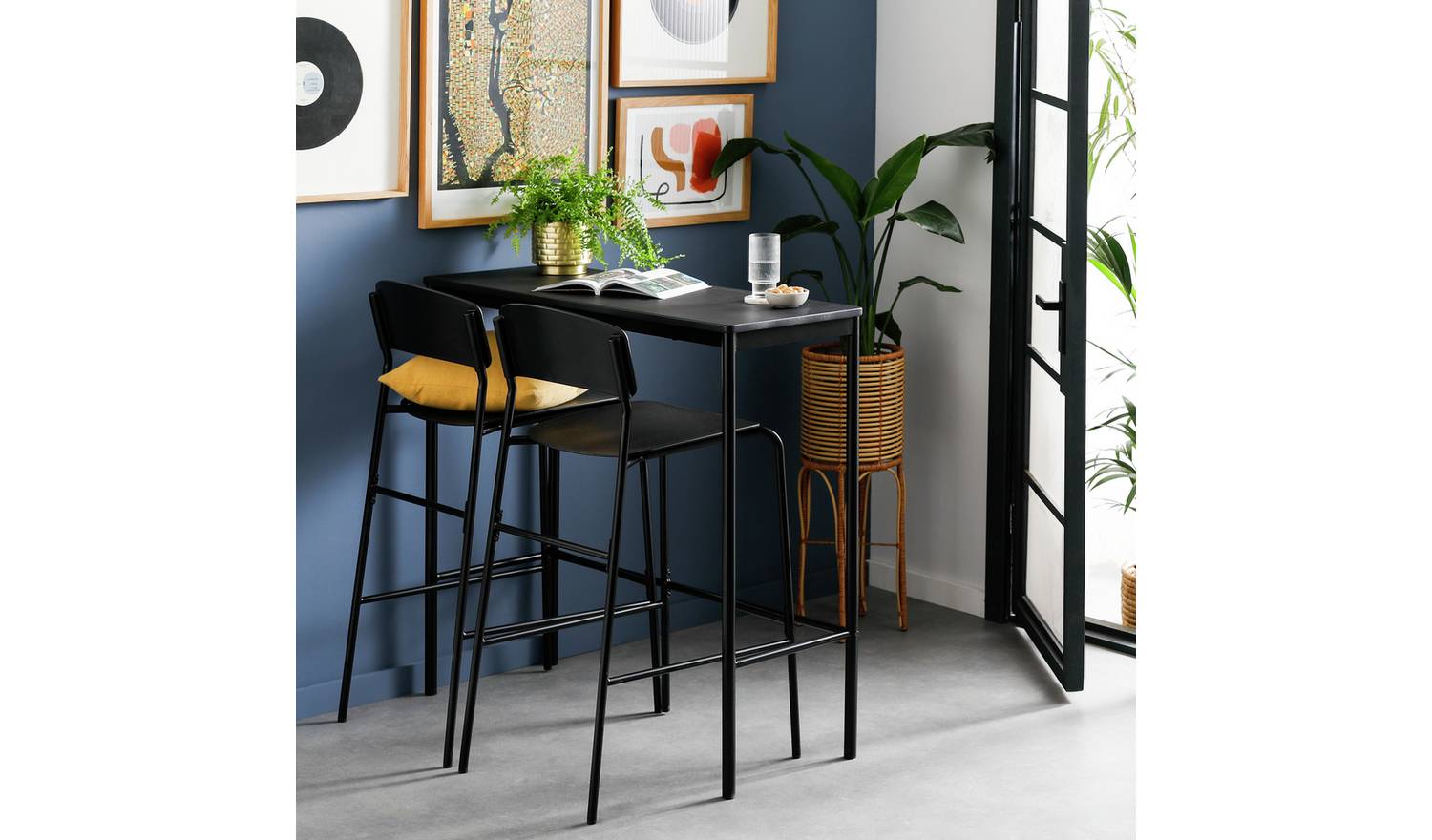Argos Home Stella Black Bar Table & 2 Black Stools