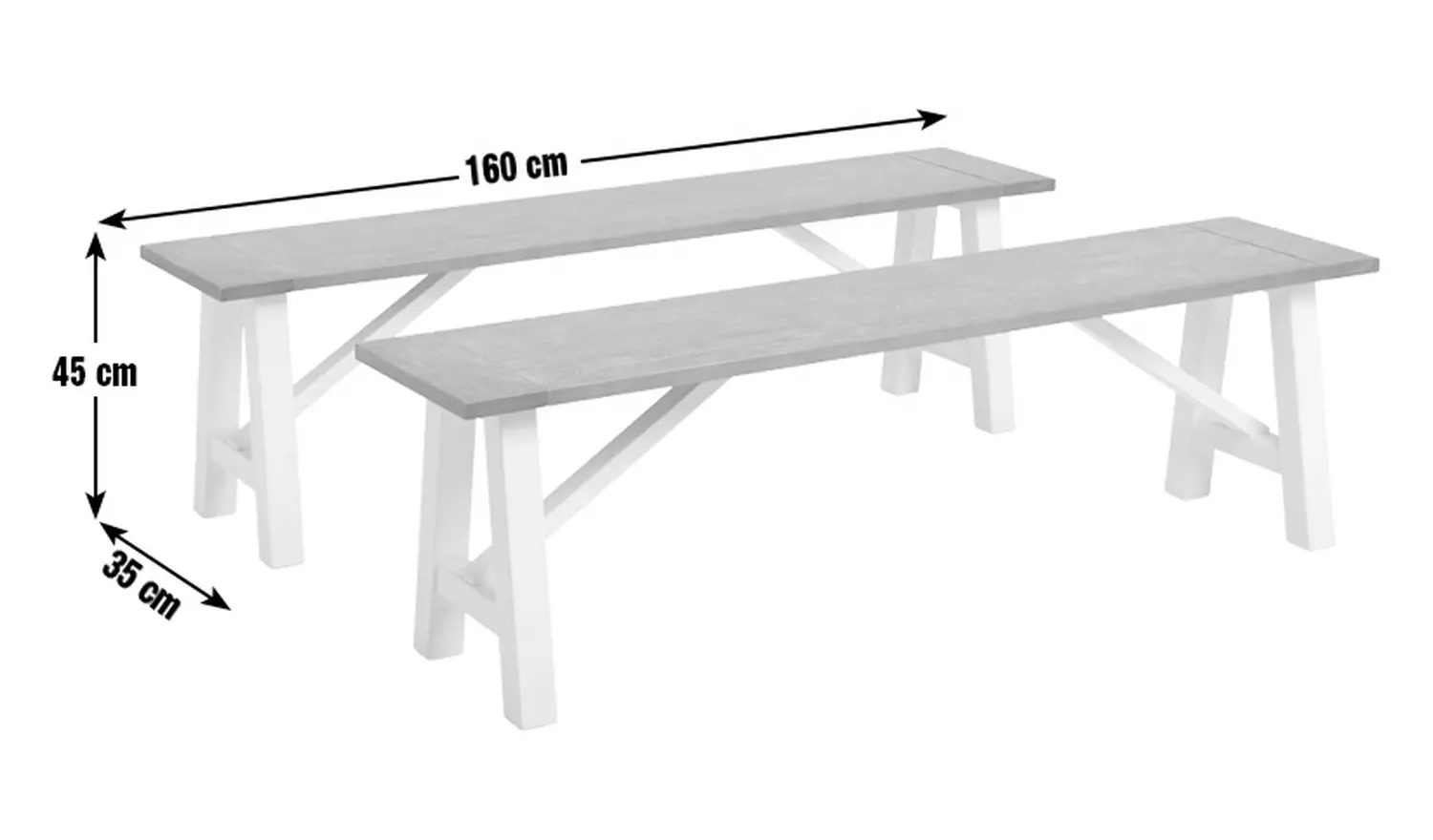 Habitat Burford Pair of Solid Wood Dining Benches -Dark Grey