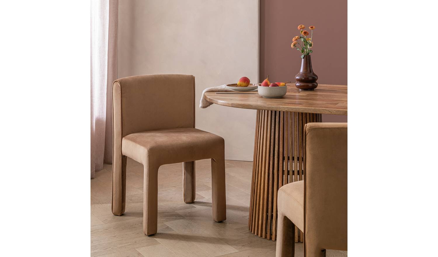 Habitat Bastian Velvet Dining Chair - Natural