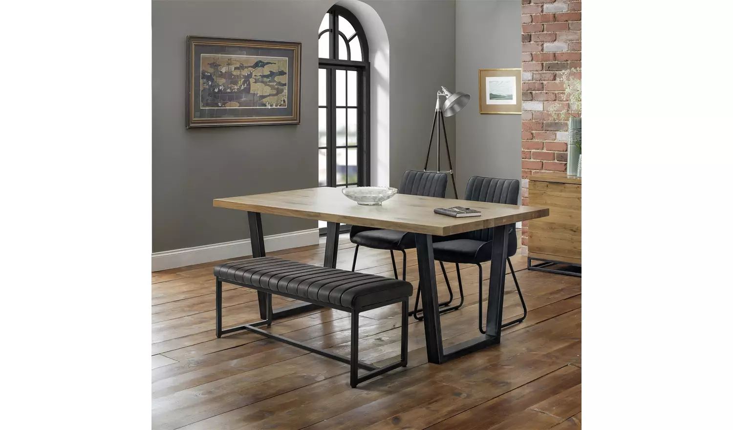 Julian Bowen Soho Faux Leather Dining Bench - Charcoal