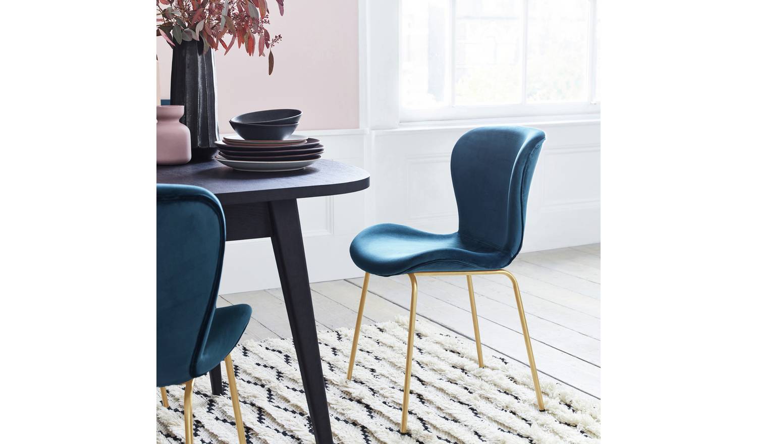 Habitat Etta Pair of Velvet Dining Chair - Blue