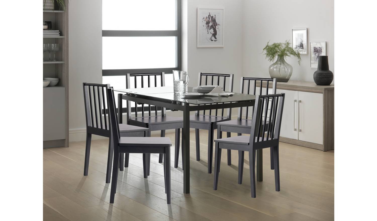 Habitat 6 Nel Solid Wood Spindle Chairs - Black