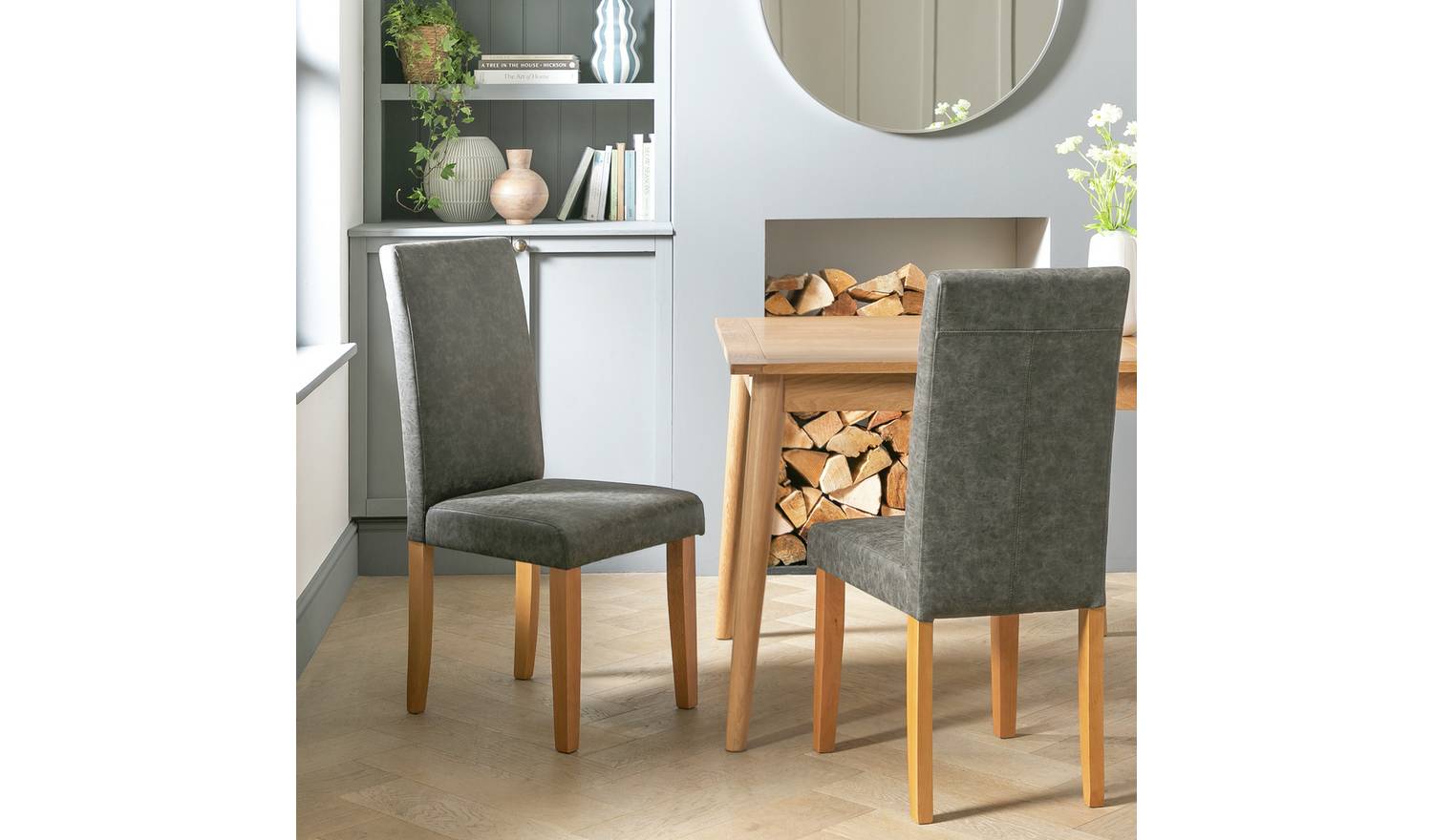 Argos Home Pair of Faux Leather Dining Chair - Charcoal