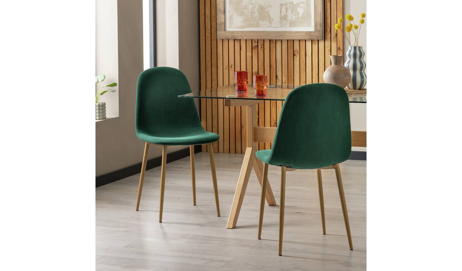 Habitat Beni Pair of Corduroy Dining Chairs - Green