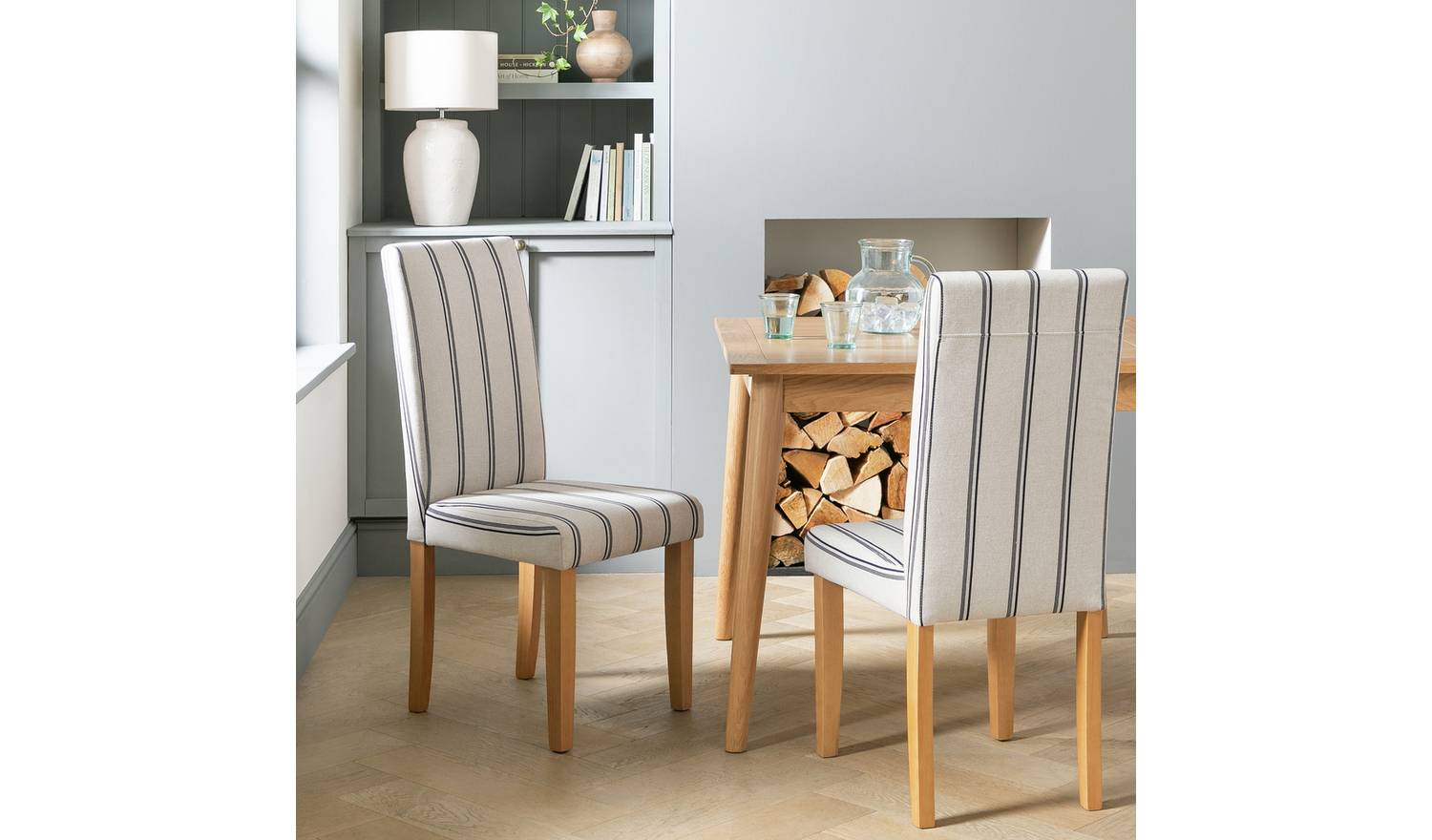 Argos Home Midback Pair of Stripe Dining Chair- White & Blue