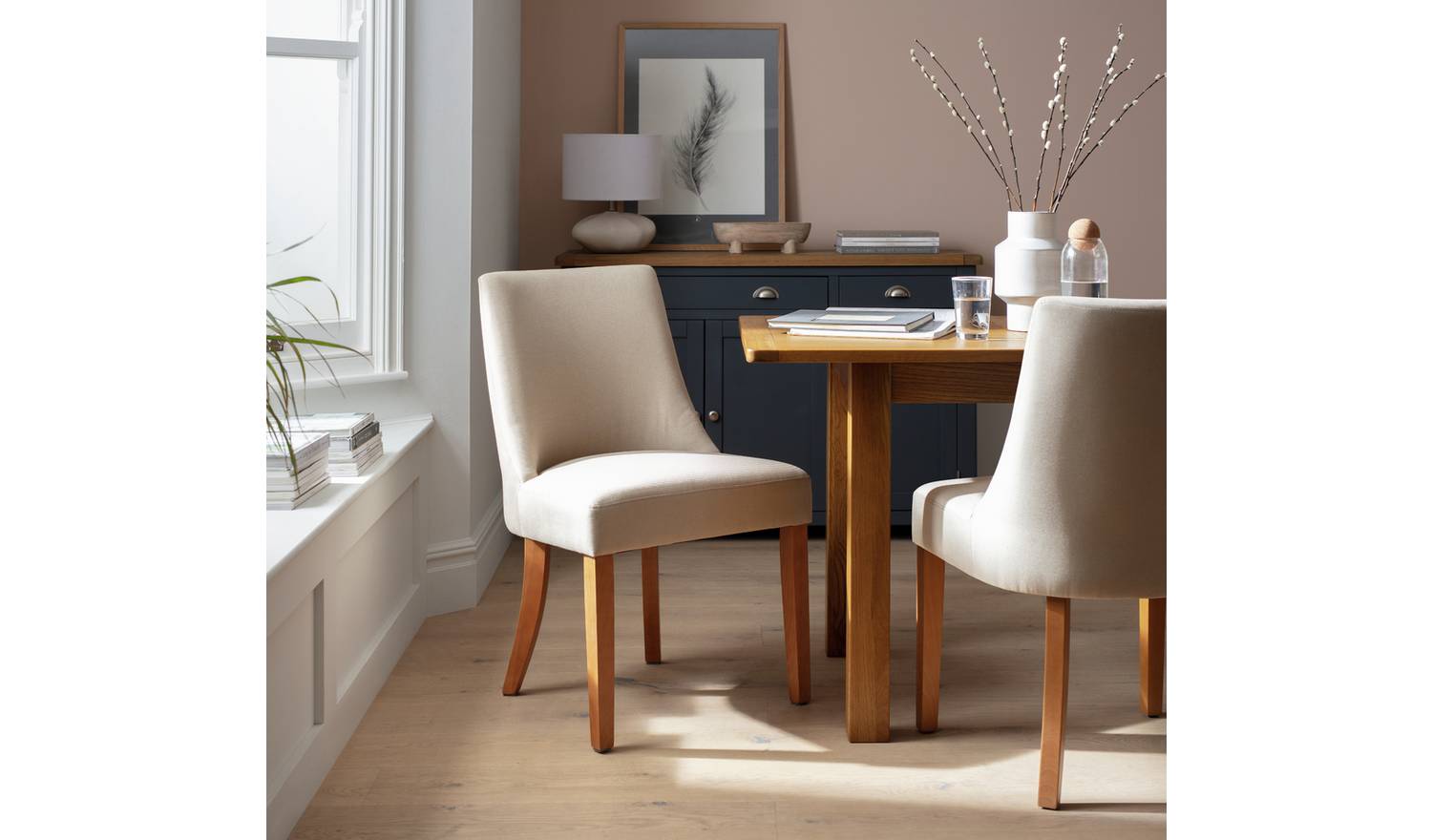 Habitat Alec Pair of Fabric Dining Chair - Oatmeal