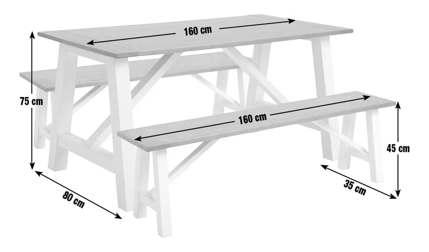 Habitat Burford White Dining Table & 2 White Benches