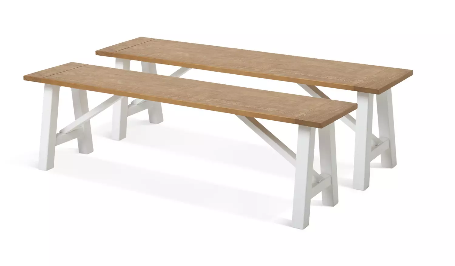 Habitat Burford White Dining Table & 2 White Benches