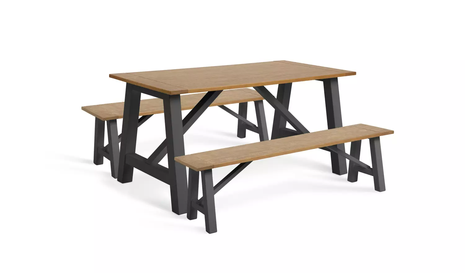 Habitat Burford Anthracite Dining Table & 2 Grey Benches