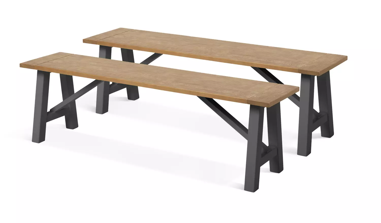 Habitat Burford Anthracite Dining Table & 2 Grey Benches
