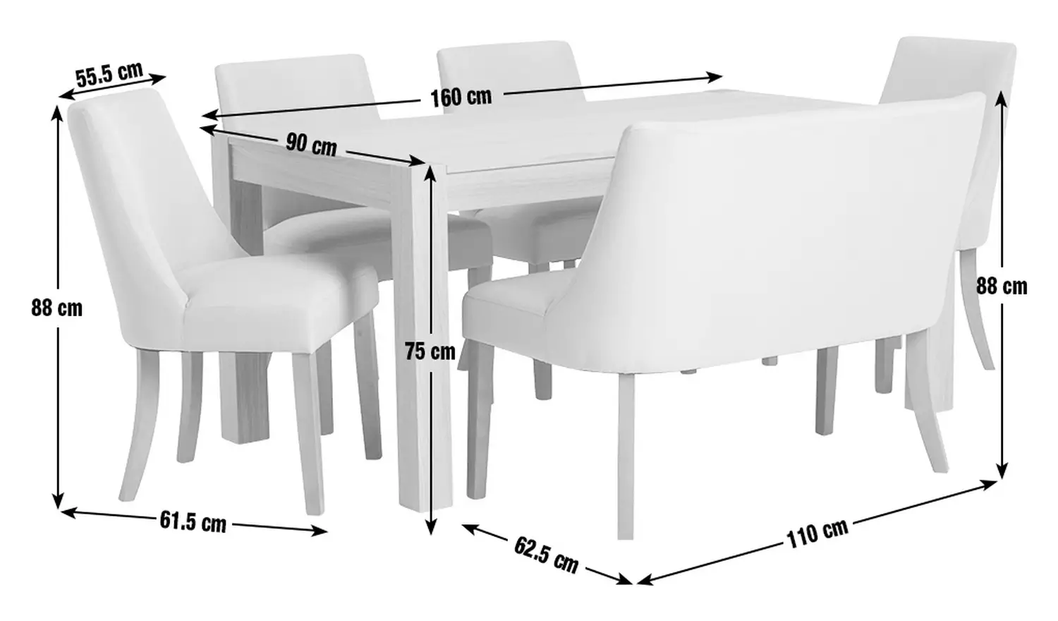 Habitat Alston Ext Oak Dining Table, 1 Bench & 4 Grey Chairs