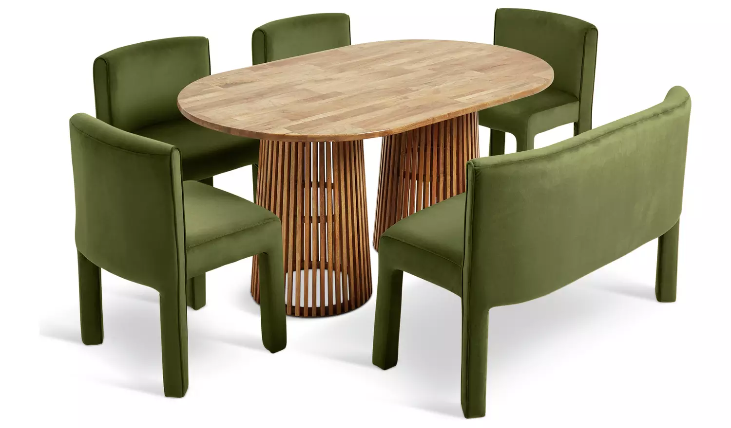 Habitat Jericho Natural Dining Table, Bench & 4 Green Chairs