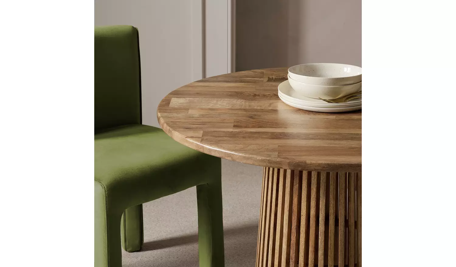 Habitat Jericho Natural Dining Table, Bench & 4 Green Chairs