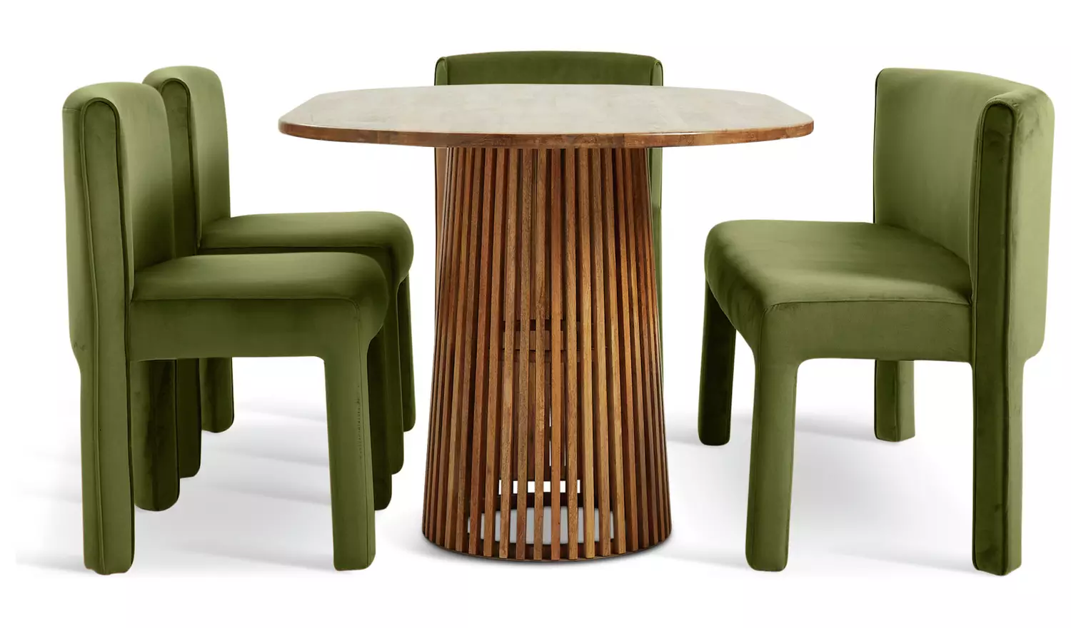 Habitat Jericho Natural Dining Table, Bench & 4 Green Chairs