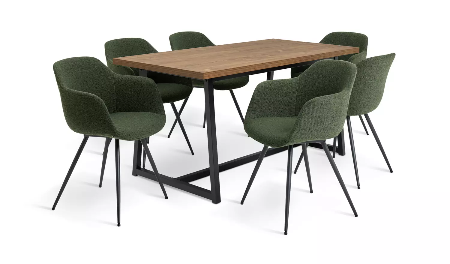 Habitat Nomad Extending Oak Dining Table & 6 Green Chairs