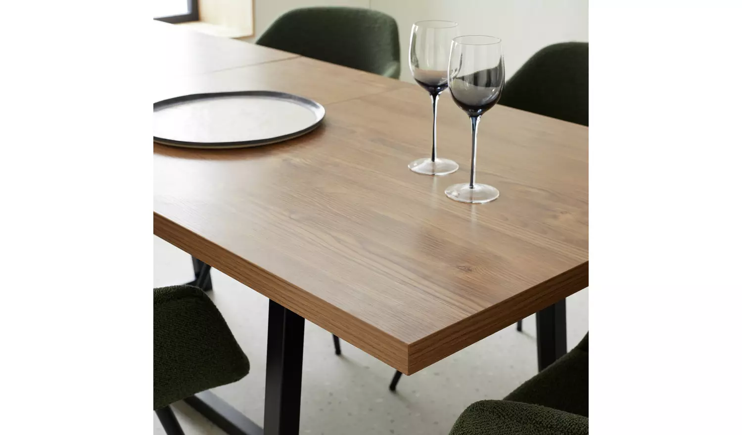 Habitat Nomad Extending Oak Dining Table & 6 Green Chairs