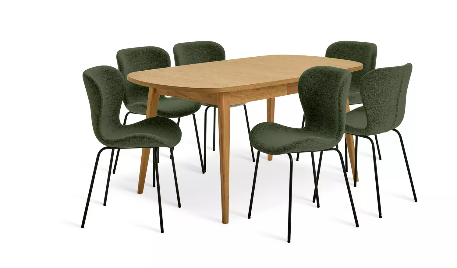 Habitat Etta Extending Oak Dining Table & 6 Green Chairs