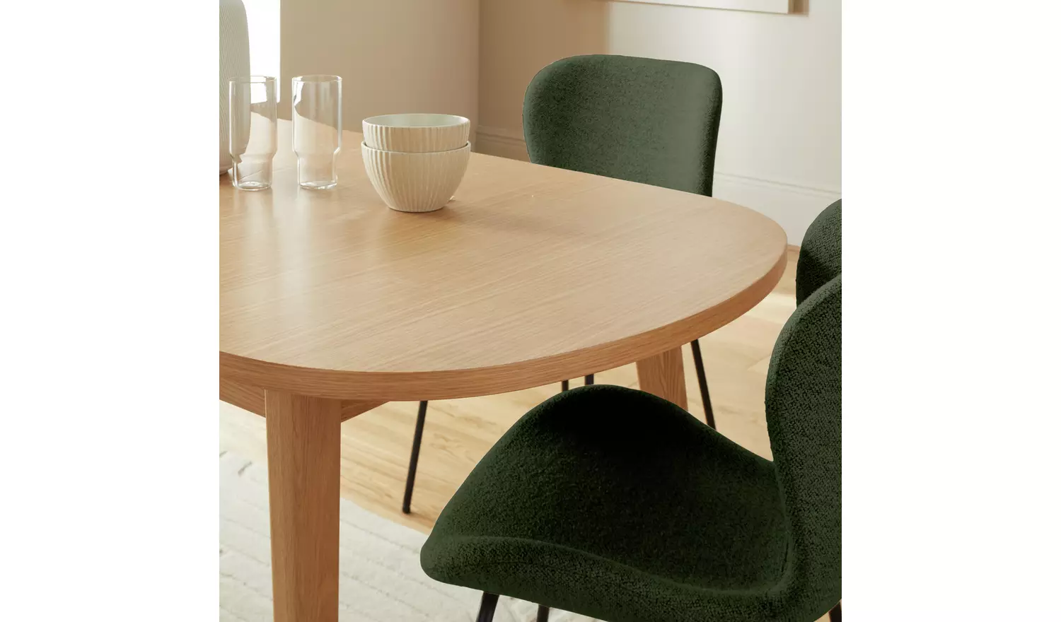 Habitat Etta Extending Oak Dining Table & 6 Green Chairs